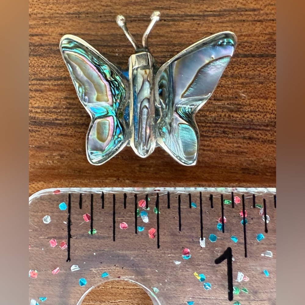 VTG Alpaca Butterfly Abalone Brooch Small Scatter Pin Silver